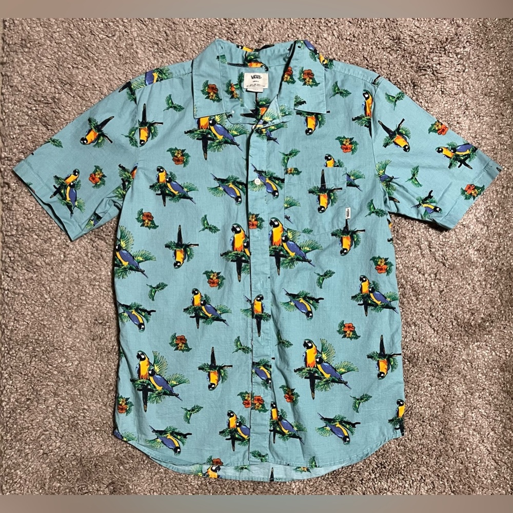 Men’s Vans Parrot Print Button Down Shirt, Sz S